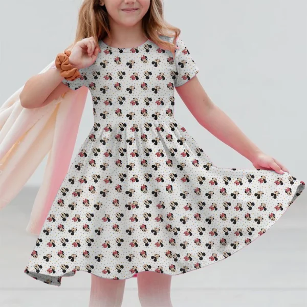 Disney Mickey Mouse Minnie print Summer Dress Kids Girl Clothes Sweet Desserts Short Sleeve Casua Fashion Birthday Baby Girl Dre - Image 3