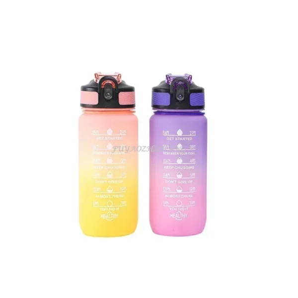 600ML Colorful Water Bottle Motivational Drinking Bottle Sports Water Bottle with Time Marker Portable Reusable Plastic Cups - Image 2