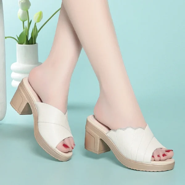 Women's High Heel Slippers Thick Heels In Summer New Fashionable And Versatile Outside Wear Fish Mouth Flip Flops Comfortable - Image 3