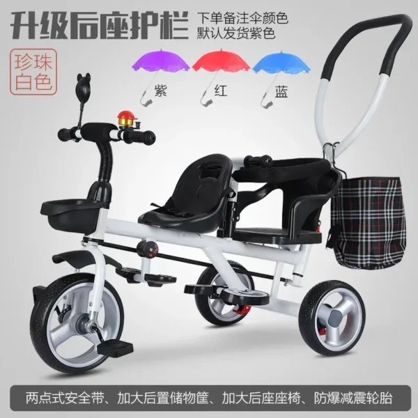 Children's Tricycle Twin Handcart Two Person Baby Bicycle Baby Lightweight Stroller Baby Stroller - Image 6