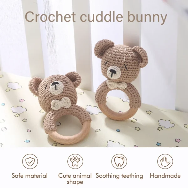 1PC Crochet Animal Bear Rattle Toy Soother Bracelet Wooden Teether Ring Baby Product Mobile Pram Crib Wooden Toys Newborn Gifts - Image 3