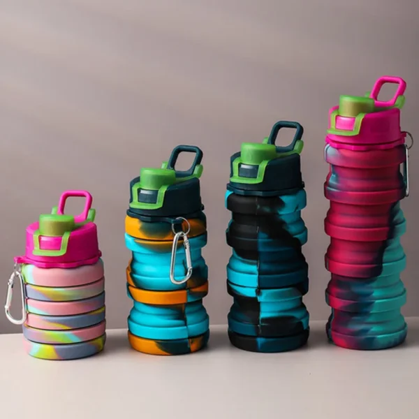 Outdoor Sports Silicone Foldable Water Bottle For Camouflage Creative Travel Reusable Leakproof Water Bottle With Carabiner - Image 4