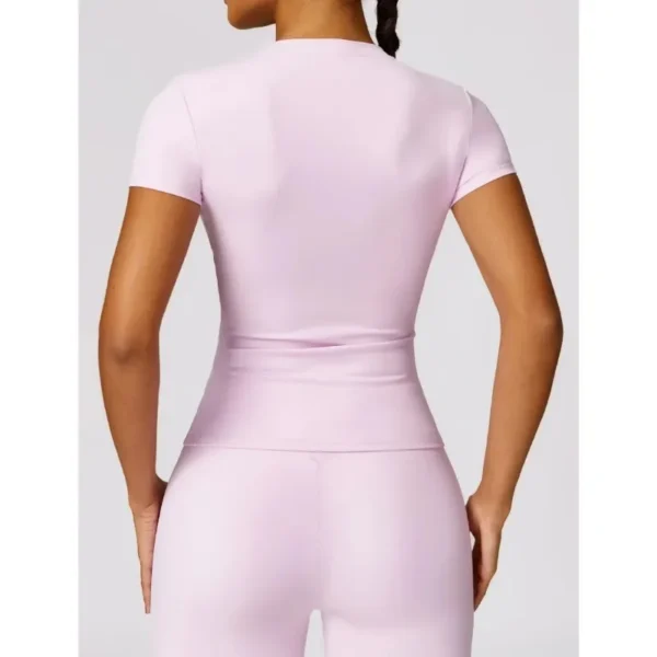 Women Running Sports T Shirt Summer Short Sleeve Round Neck Breathable Stretchy GYM Yoga Slim Fitness Active Top Tee - Image 2