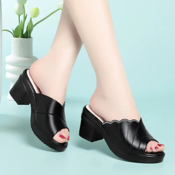 Women's High Heel Slippers Thick Heels In Summer New Fashionable And Versatile Outside Wear Fish Mouth Flip Flops Comfortable - Image 2
