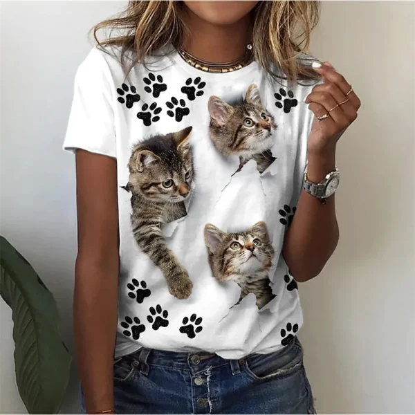3D Kawaii Cat Printed T-Shirts Streetwear Women T Shirt Casual Oversized Short Sleeve Harujuku Animal Y2K Female Girls Tops Tees - Image 2