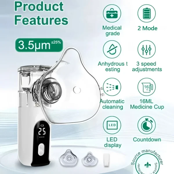 Portable Mesh Nebulizer for Adult Child Medical Handheld Humidifier Silent Nebulizador Inhaler Humidifier Inhalator Atomizer - Image 3