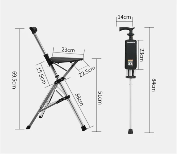 High Quality Aluminum Alloy Foldable Walking Cane Stick With Seat Adjustable Elderly Crutch Chair With Stool - Image 4