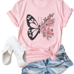 Flower Butterfly Style Trend Clothing Fashion T-Shirt Cartoon Tshirts Summer Tee Women Lady Print Casual Graphic T Top