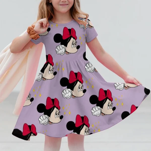 Cartoon Mickey Minnie Mouse Printed Dress Girls Summer Fashion One-piece Dress Kids Daily Casual Short Sleeve Clothing Outfit - Image 2