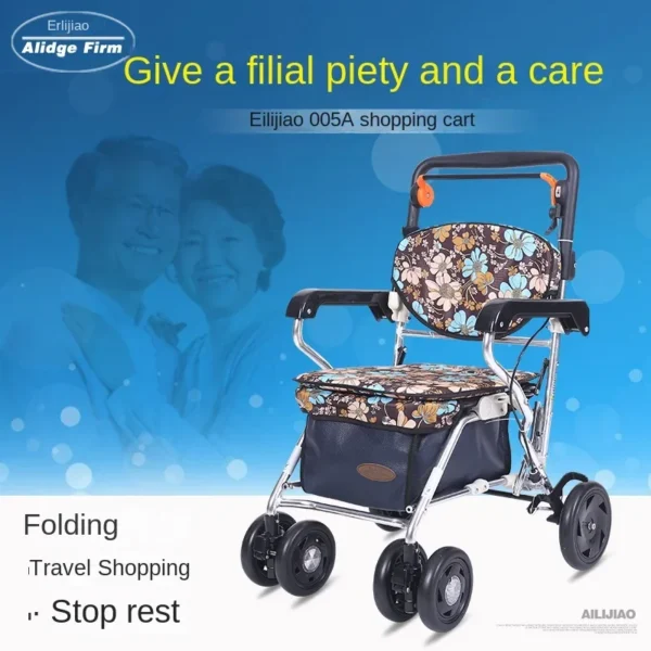 Folding Rollator Walker with Seat and Extra Wide Backrest shopping basket - Image 6