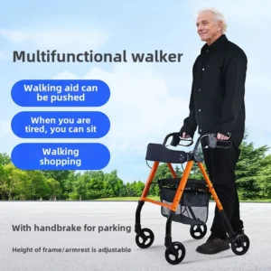 Heavy Duty Rollator Walker Load for 158kg,Lightweight Folding Bariatric Rolling Walker with Extra Wide Seat Elderly Walking Aids