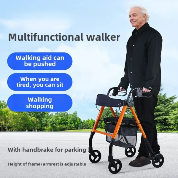Heavy Duty Rollator Walker Load for 158kg,Lightweight Folding Bariatric Rolling Walker with Extra Wide Seat Elderly Walking Aids