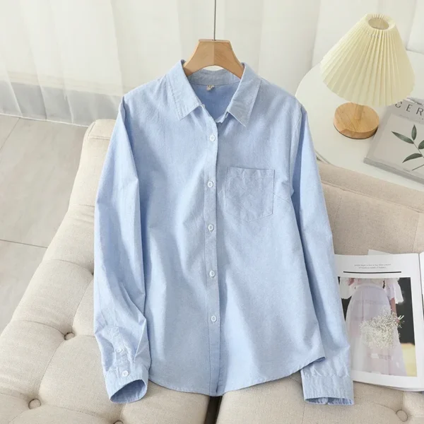 Casual Cotton Women's Oxford Shirt 2022 Autumn New Good Quality Woman Blouse and Tops Lady White Blue Striped Shirts Clothes