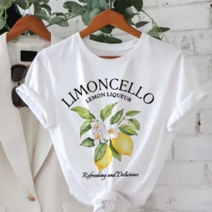 Lemon Letter Print T-shirt Short Sleeve Crew Neck Casual Top For Summer Women Kawaii Streetwear Graphic Tees Vintage Fruit Shirt