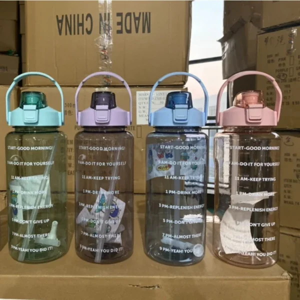 2 Liters High-capacity Water Bottle Reusable Outdoors Sports Drinking Bottle with Time Marker Portable Plastic Cups with Straw - Image 6