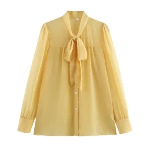 Women Lightweight Shirt With Lace Up Spring Casual Long Sleeve Women's Button Shirt Female elegant Shirts & Blouses