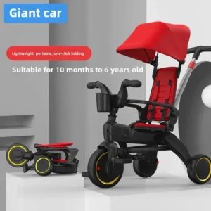 Foldable Three-Wheel Children's Bicycle with Sunshade Baby Pedal Car Stroller for 1-6 Years Old Kids Portable Outdoor Toy