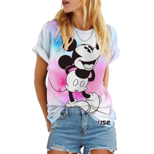Disney Mickey Mouse Print Summer T Shirt for Women Oversize T-shirt Round Neck Clothes Pulovers Top Graphic T Shirts Casual - Image 4