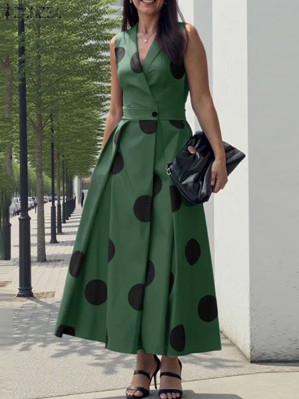 ZANZEA Summer Office Lady Sundress Woman Stylish Polka Dot Maxi Dresses Elegant Party Dress Fashion Sleeveless Holiday Robe 2025 - Image 5