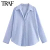 TRAF Women Fashion Spring Cotton Oxford Long Sleeve Single-breasted Lapel Blouse Street Clothing Shirt Chic Ladies Tops Mujer - Image 4
