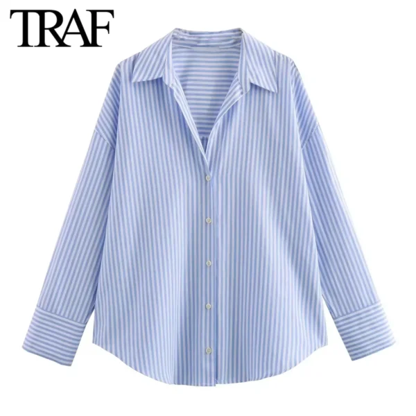 TRAF Women Fashion Spring Cotton Oxford Long Sleeve Single-breasted Lapel Blouse Street Clothing Shirt Chic Ladies Tops Mujer - Image 4