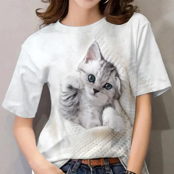 3D Kawaii Cat Printed T-Shirts Streetwear Women T Shirt Casual Oversized Short Sleeve Harujuku Animal Y2K Female Girls Tops Tees - Image 6