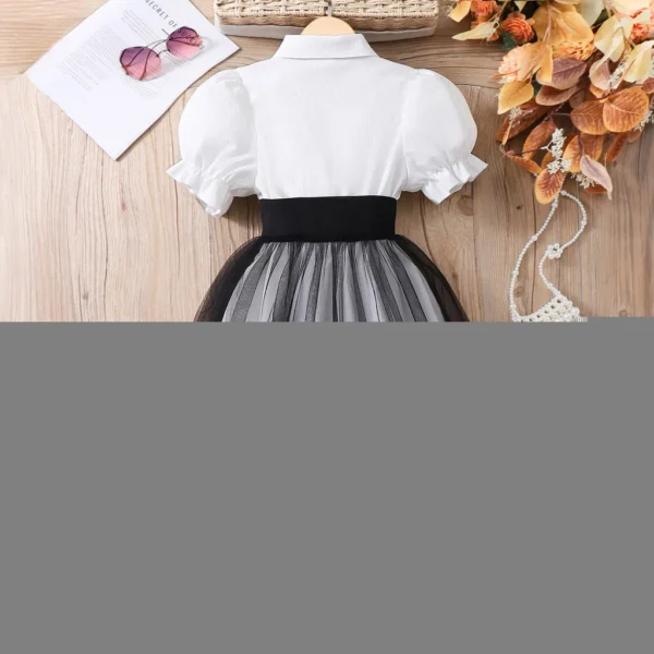 8-12Yrs Girl Dress Summer Black and White Short Sleeve Children Dresses Simple Fashion Teen Girl Clothes Party Big KIds Outfit - Image 3