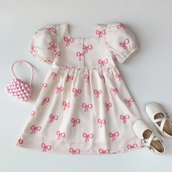 Bear Leader Short Sleeved Girls Clothing Summer New Bow Print Casual Dresses Sweet and Cute Kids Clothes for 3-7 Years Wear - Image 2