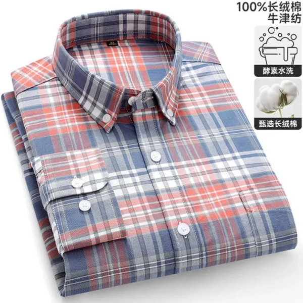 Men's shirt 6XL 7XL High Quality 100% Cotton Oxford Spinning Spring and Autumn Checkered Long Sleeve Non iron Business Casual - Image 4