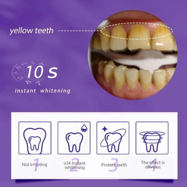 V34 Purple Teeth Whitening Toothpaste Remove Plaque Stains Cleaning Oral Hygiene Dental Bleach Tools Fresh Breath Beauty Health - Image 4