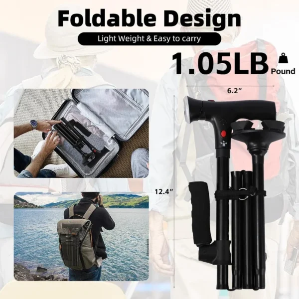 Folding Crutches Walking Cane With LED Light Adjustable Lightweight Collapsible Anti-Slip Walking Stick Old Men Crutch For older - Image 2