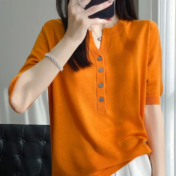 2023 New Summer Fashion Cashmere short sleeve Sweater Women Knitted Short Sleeve Women Cashmere Sweater - Image 3