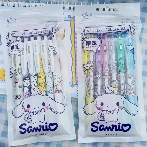 6Pcs Sanrio Cinnamoroll 0.5mm Gel Pens Set Hello Kitty Kuromi Black Pen School Supplies Anime Cartoon Student Stationery Gift - Image 2