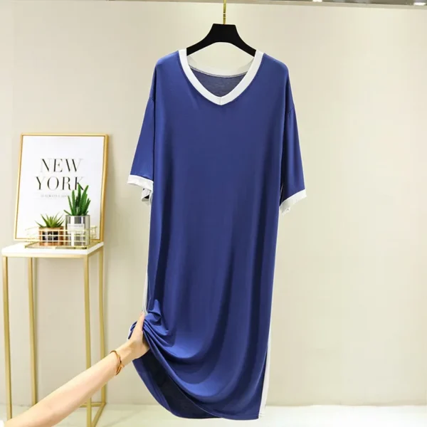 Summer New Women's Modal Sleep Dress Short Sleeve Loose Thin Long Skirt External Wear Maternity Nightgown Empire Waist - Image 3