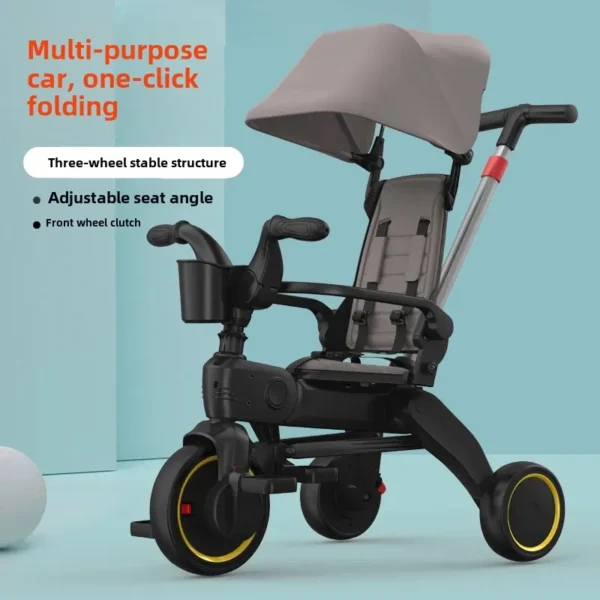 Foldable Three-Wheel Children's Bicycle with Sunshade Baby Pedal Car Stroller for 1-6 Years Old Kids Portable Outdoor Toy - Image 4