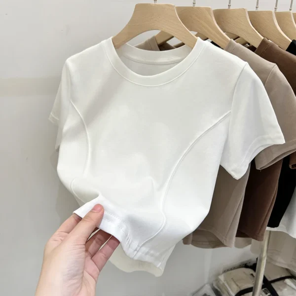 2025 Solid Basic Short Sleeve Womens Tshirt Casual Black White Fashion Top T Shirt Ladies Fashion Korean Tee Shirt Streetwear - Image 4