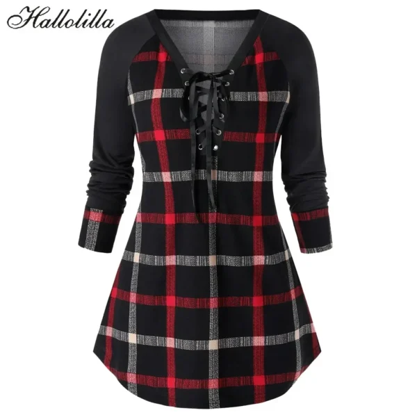 Large discount Loose Women Long T Shirt Casual Female Plaid T-Shirts Blusa Feminina Tshirt Woman Clothing Tops Tee Camisas Mujer - Image 2