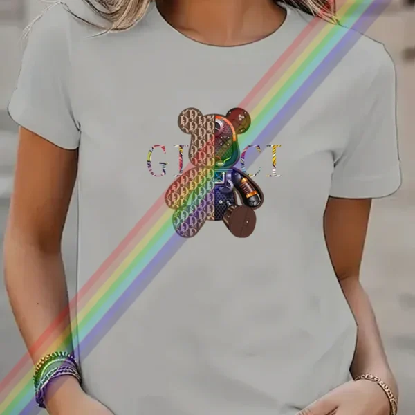2025 Summer Fashion Bear Printing Luxury Brand Clothing T-Shirt Harajuku 100% Cotton For Women's O-Neck Short Sleeve Top Tees - Image 2