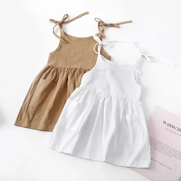 Summer Toddler Girl Dress Solid Cotton Sleeveless Children Dress Kids Sundress Slip Dress Fashion Girls Clothing - Image 2