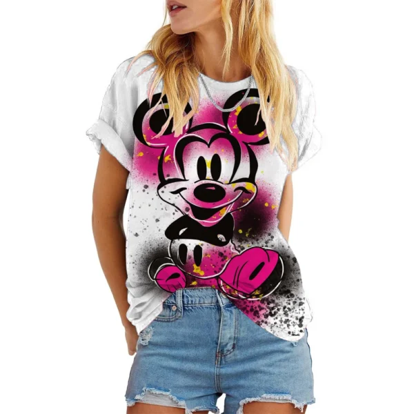 Disney Mickey Mouse Print Summer T Shirt for Women Oversize T-shirt Round Neck Clothes Pulovers Top Graphic T Shirts Casual - Image 2