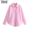 TRAF Women Fashion Long Sleeve Single-breasted Lapel Cotton Oxford Blouse Street Clothing Shirt Chic Ladies Crop Tops Mujer - Image 2