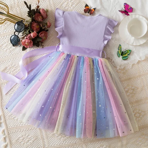 New Girls Dress for Sequins Birthday 1-5Y Toddler Girls Rainbow Tulle Dress Sweet Kids Princess Dress for Girls 2025 Summer Wear - Image 6