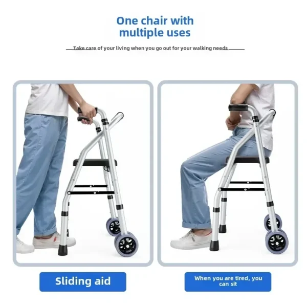 Supportive Walker Aluminum Alloy Elderly Rehabilitation Aid with Wheeled Armrest Mobility Support Walker Walking Stick with Seat - Image 3