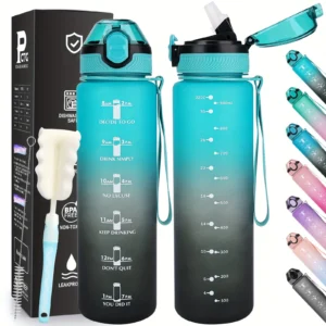 AOHAN 1PC1L Reusable Water Bottle with Straw, PCTG Material, Leakproof, and Time Markings for Fitness, Gym, School, and Outdoor