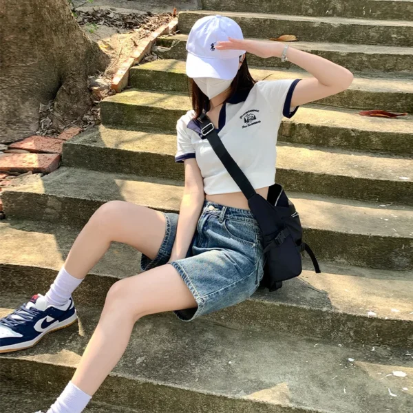ZOENOVA Belted Shorts Jeans Women Baggy Y2K Fashion Straight Vintage Streetwear Denim 2024 Summer Loose Femme Denim Short Pants - Image 5