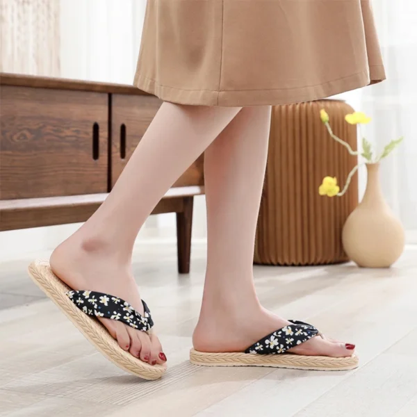 Womens Comfort Flip Flops Flower Print Flat Sandals Bohemia Beach Sandals for Woman Girls - Image 4