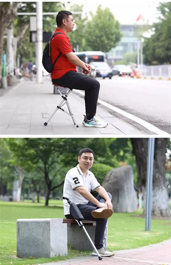 High Quality Aluminum Alloy Foldable Walking Cane Stick With Seat Adjustable Elderly Crutch Chair With Stool - Image 6