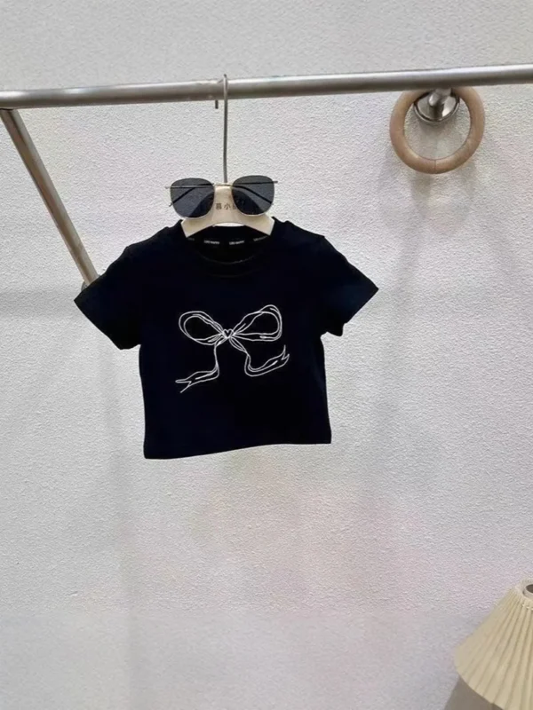 MILANCEL New Summer Kids Clothes Set Girls Bow Color Blocked Top +Solid Color Straight Leg Jeans Children Outfit 2PCS - Image 3