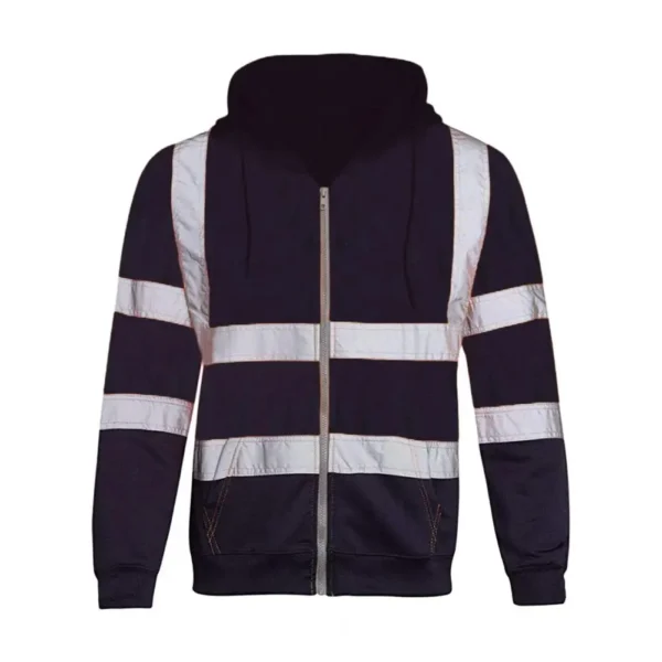 Reflective Strip Men Hoodie Coat Safe Warning Drawstring Zipper Long Sleeve Sanitation Overalls Outdoor Work Safety Jacket - Image 3