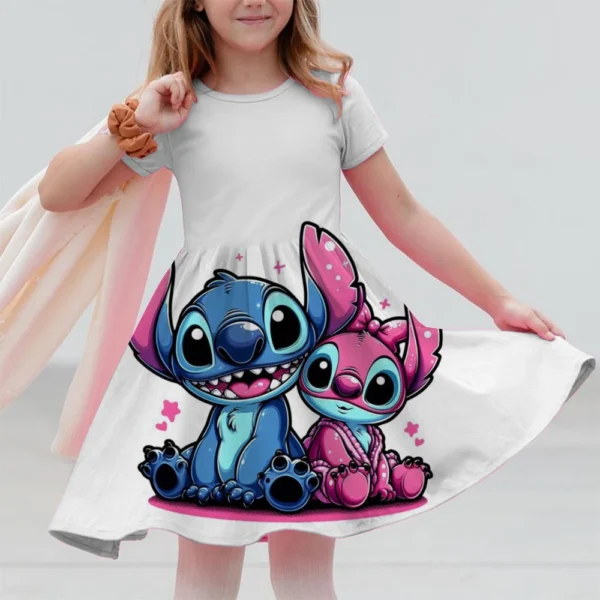 Summer New Children's Clothing 3d Printed Romantic Stitch Cute Girl Short-Sleeved Dress 3-14 Years Old Kids Performance Clothing - Image 6